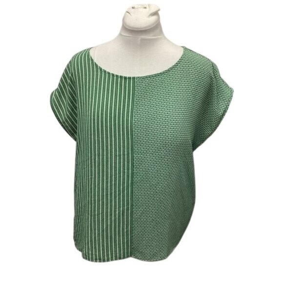 Vince Camuto Women’s Linear Mix Pullover Blouse, Green, size L - Picture 2 of 8